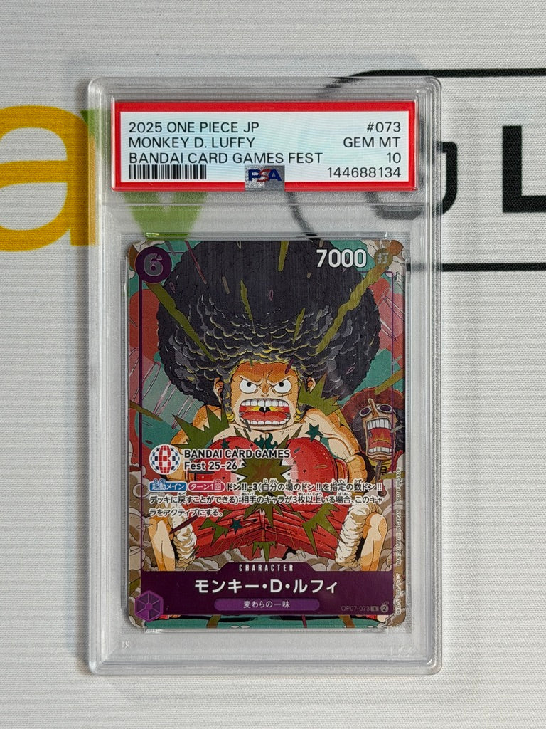 One Piece PSA 10 Monkey D luffy #OP07 073 Bandai Card Games Fest 2025 Japanese