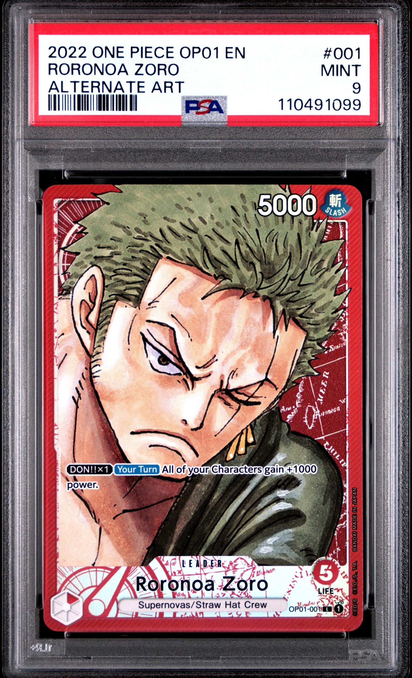 PSA 9 One Piece Roronoa Zoro OP01 #001 Alternate Art English