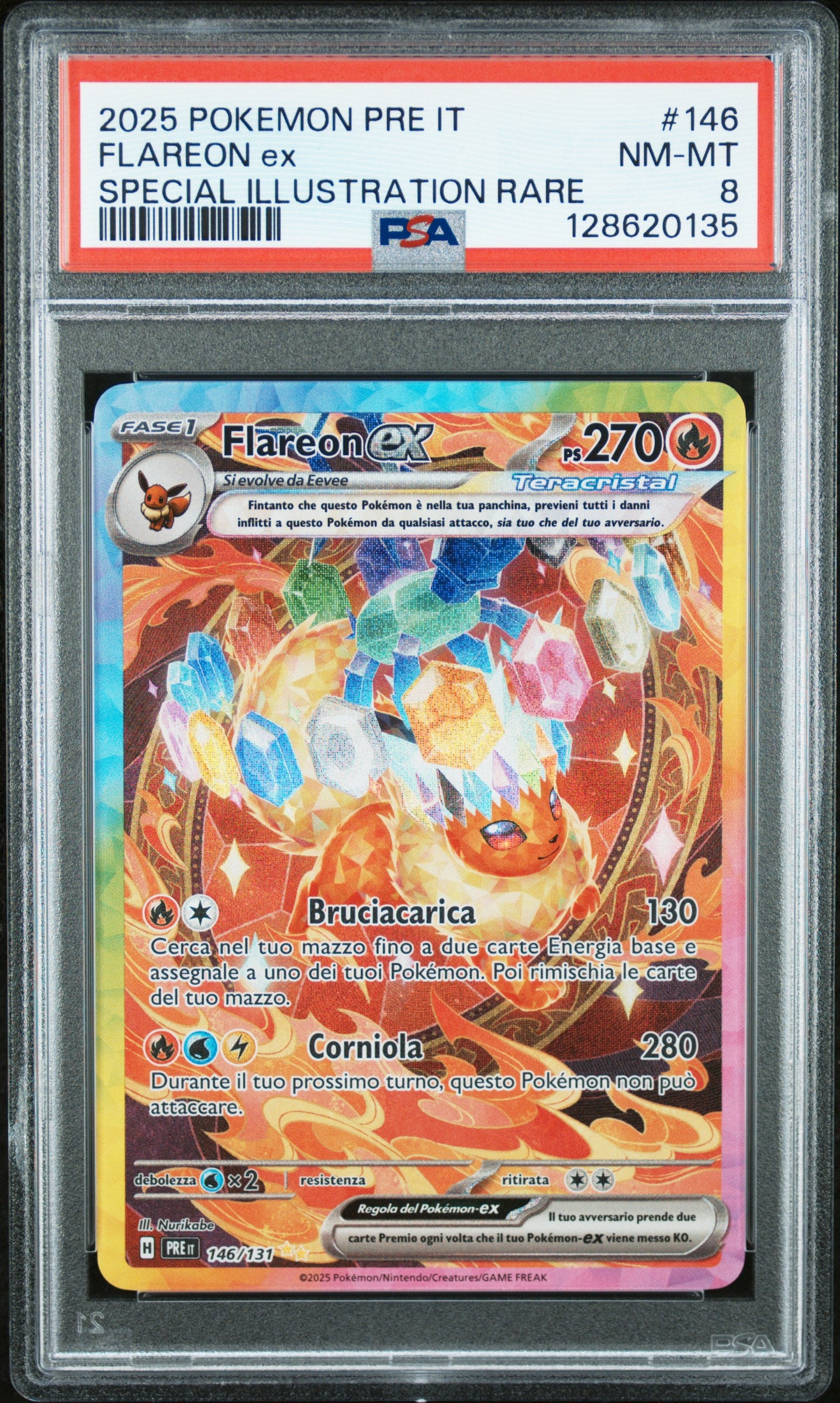 Pokemon PSA 8 Flareon ex 146 PRE Evoluzioni Prismatiche 2025 IT
