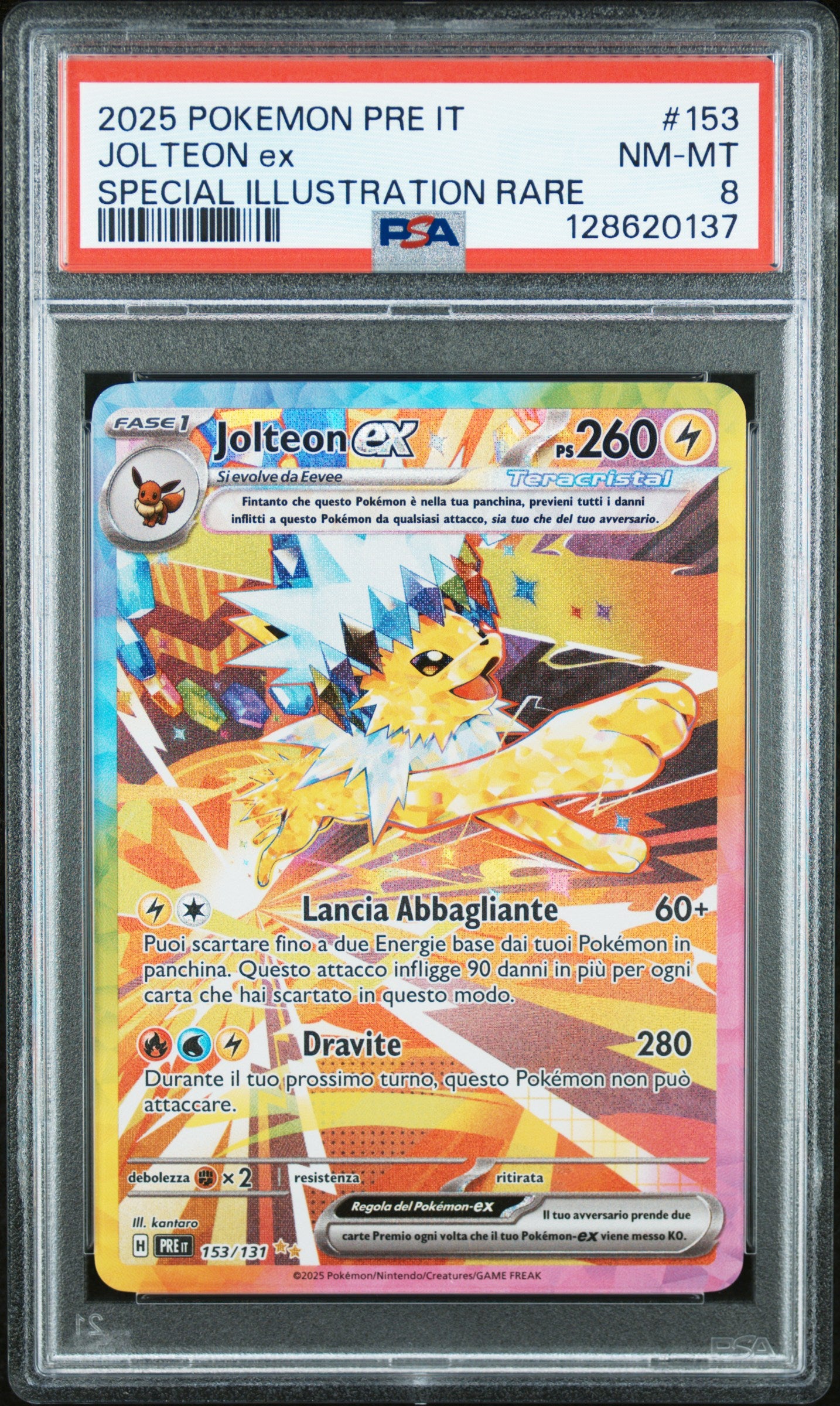 Pokemon PSA 8 Jolteon ex 153 PRE Evoluzioni Prismatiche 2025 IT