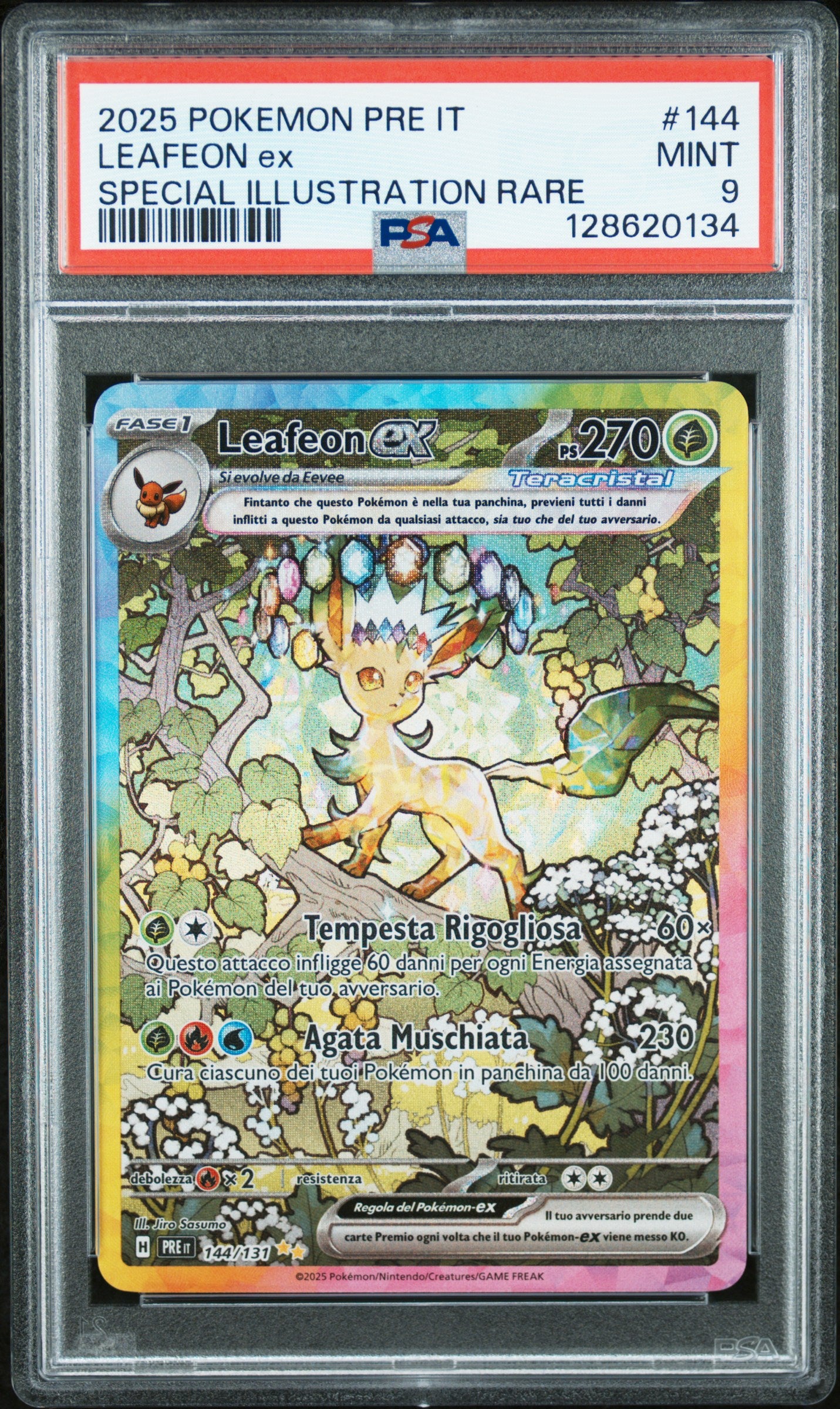 Pokemon PSA 9 Leafeon ex 144 PRE Evoluzioni Prismatiche 2025 IT